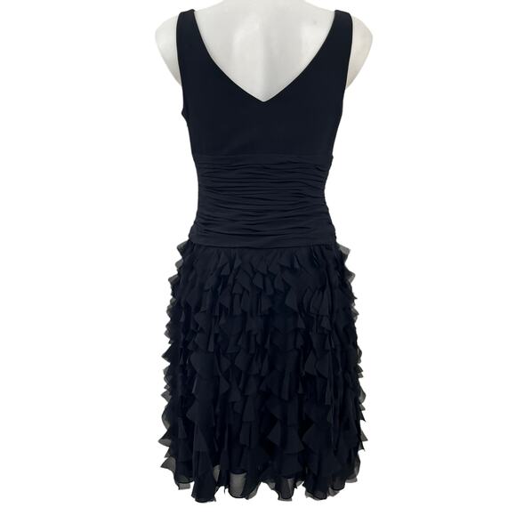 Rickie Freeman for Teri Jon Black Fringe Silk Cocktail Dress 6 - Picture 4 of 6